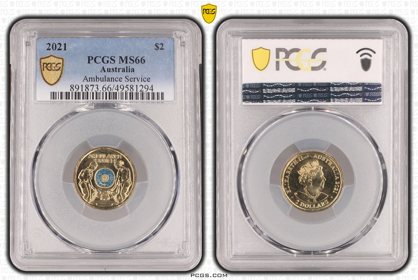 Elizabeth II, Ambulance Service - Colorized , Two Dollar, 2021, PCGS MS66