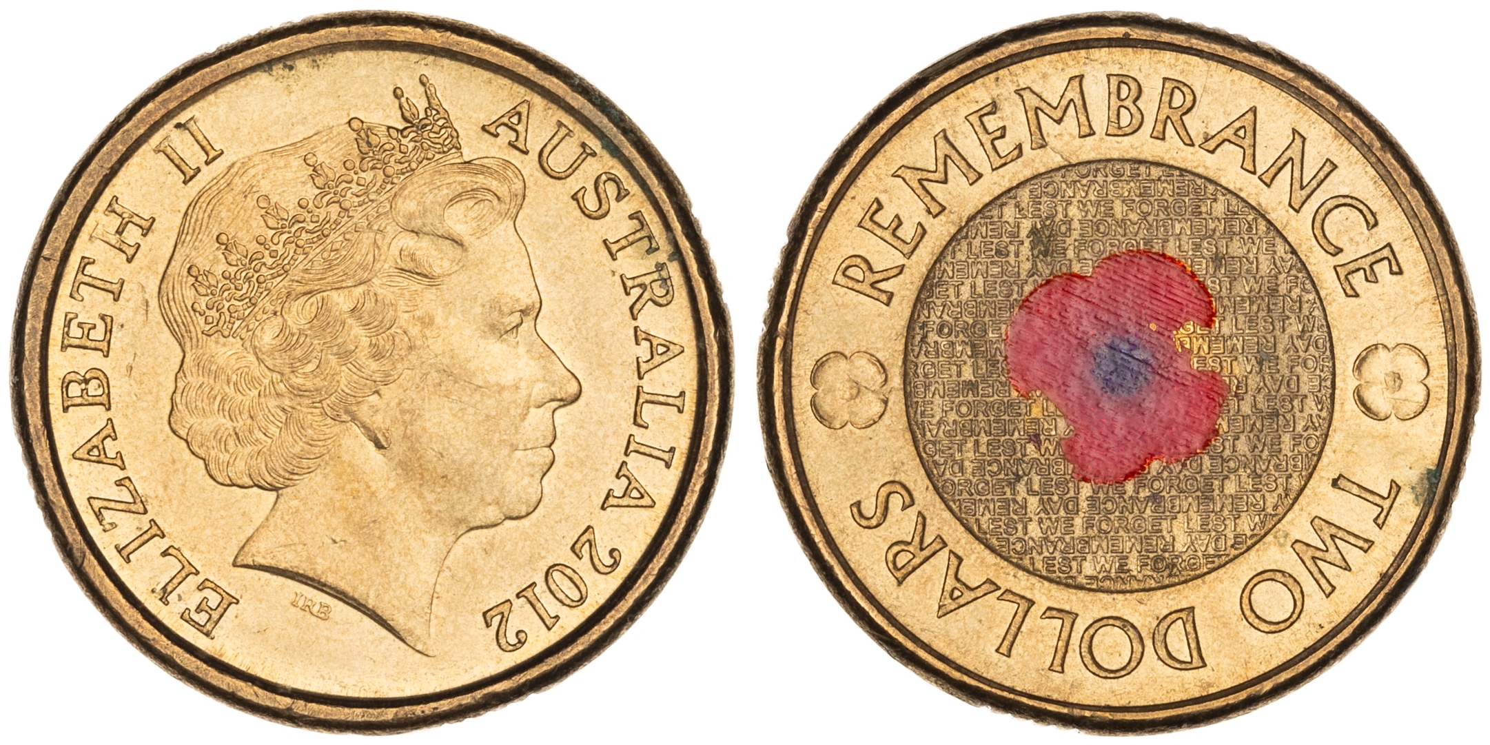 Elizabeth II, Remembrance Day Red Poppy, Two Dollars, 2012, aEF