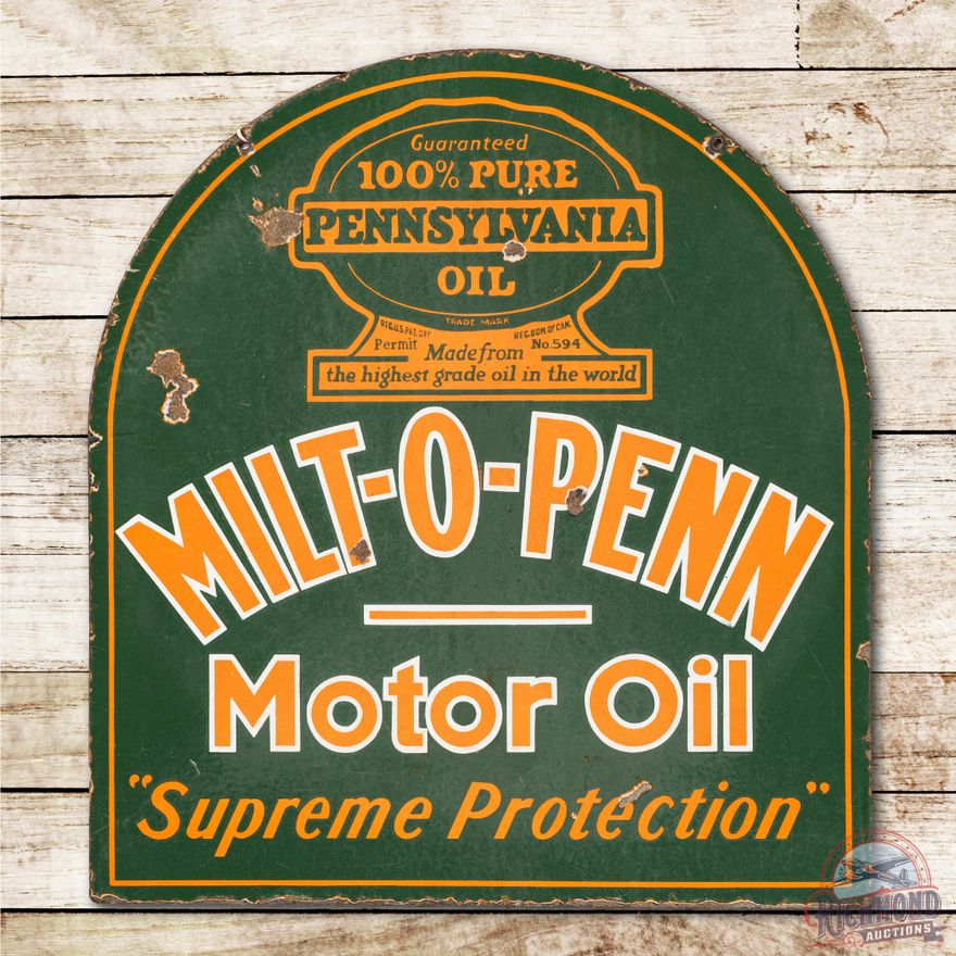 Milt-O-Penn Motor Oil Porcelain Sign TAC 8 & 7.75