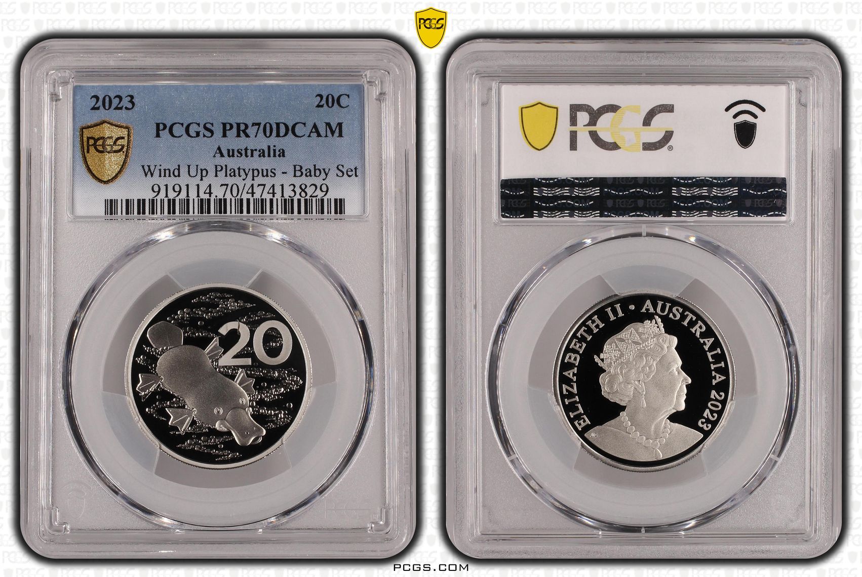 Wind Up Platypus - Baby Set , Twenty Cent, 2023, PCGS PR70DCAM