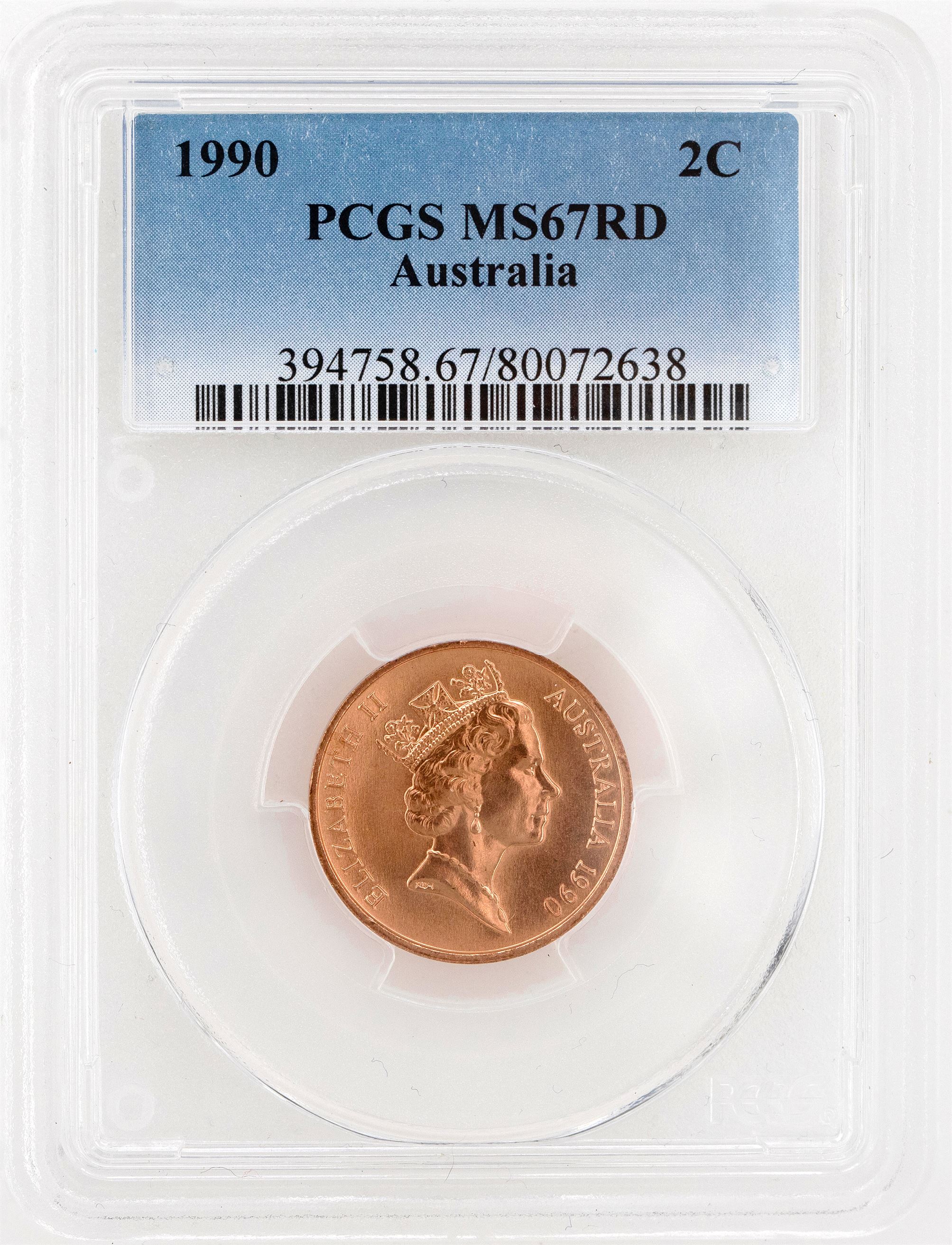 1990 Australia Two Cent, 2c PCGS - MS67RD -638