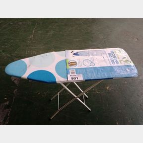 RETRACTALINE - PREMIUM STEEL MESH TOP IRONING BOARD - BLUE POLKA DOTS (small dent)