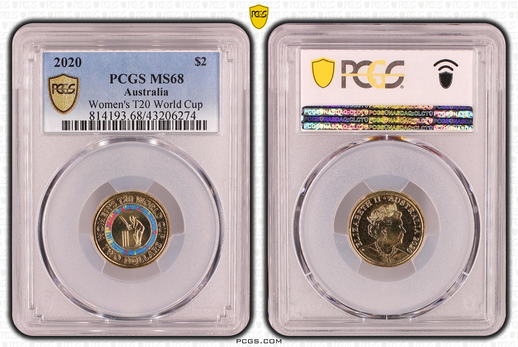 Women's T20 World Cup Colorized, Two Dollar, 2020, PCGS MS68