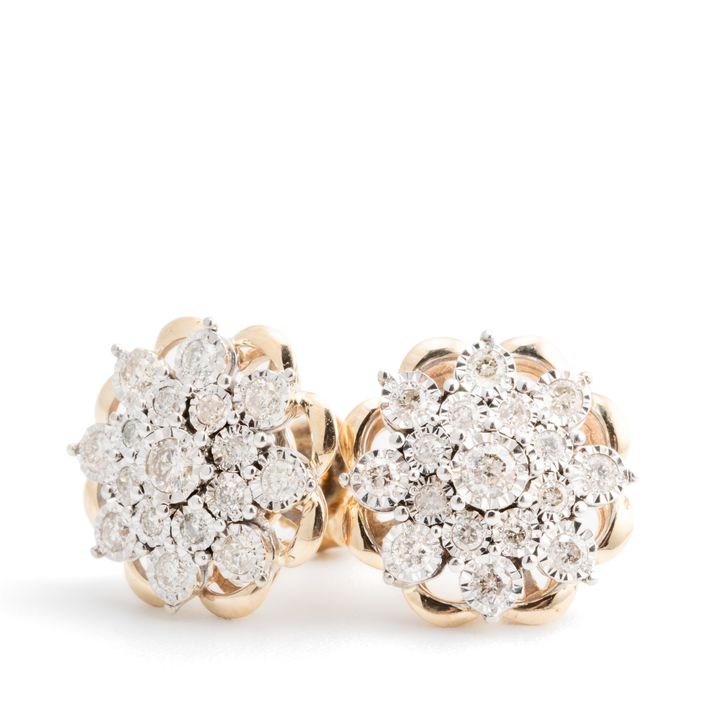 Diamond Cluster 9ct Gold Earrings
