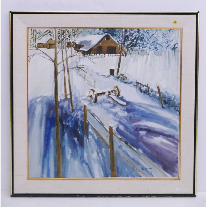 Frank Ackerman Farm Snow Scene Oil Painting Framed- 36x36''
