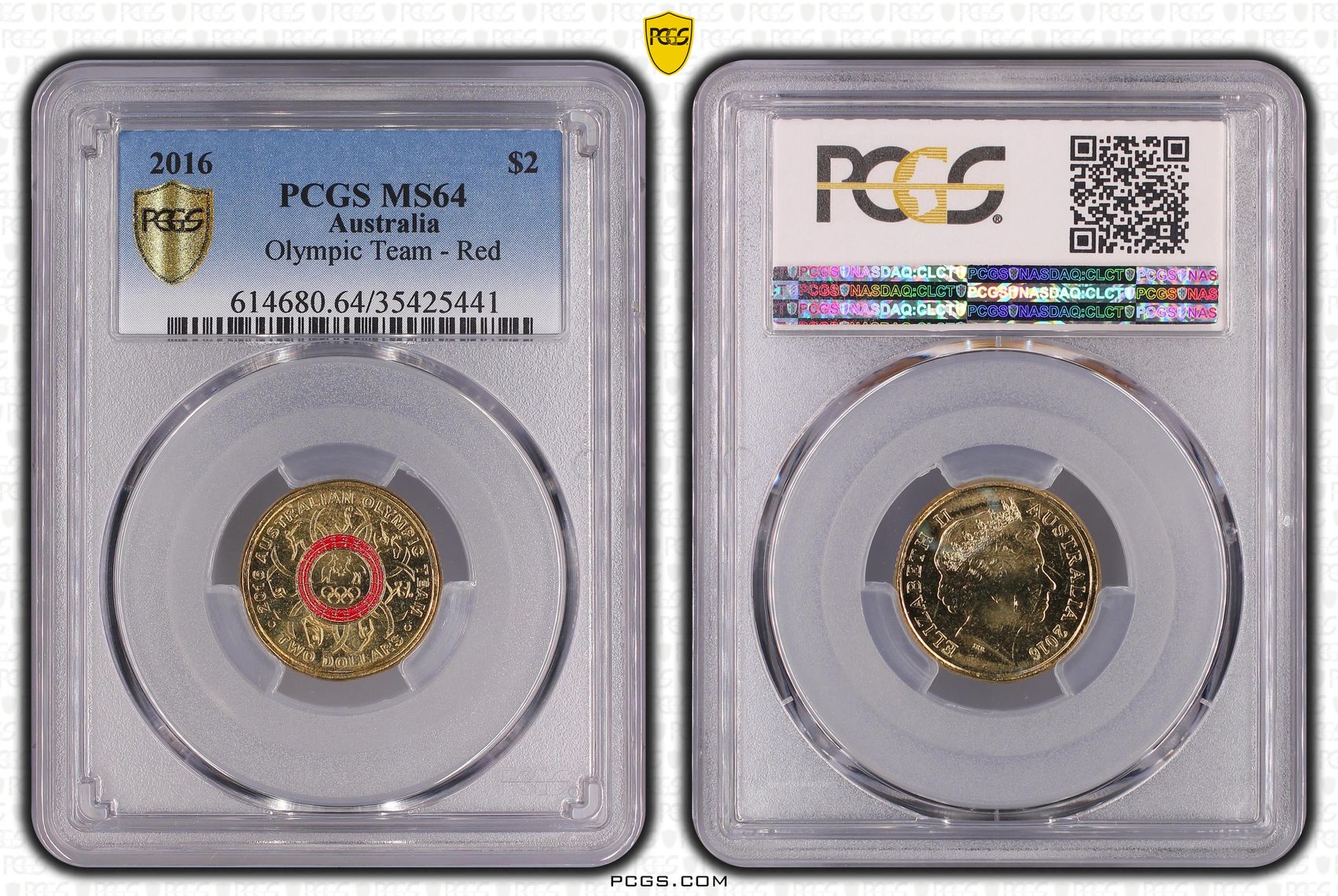 466 · Olympic Team - Red Colourised, Two Dollar, 2016, PCGS MS64