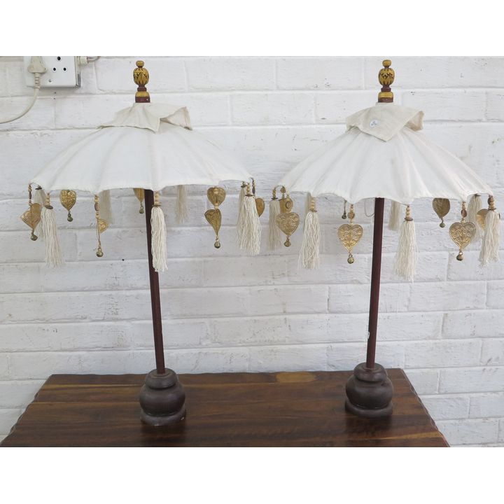 PAIR OF ORNAMENTAL UMBRELLAS ON STAND