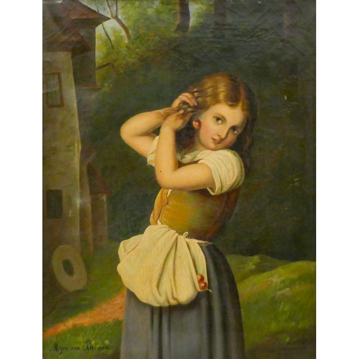 Johann Georg Meyer von Bremen  ''Girl with Cherries'' Oil on Canvas