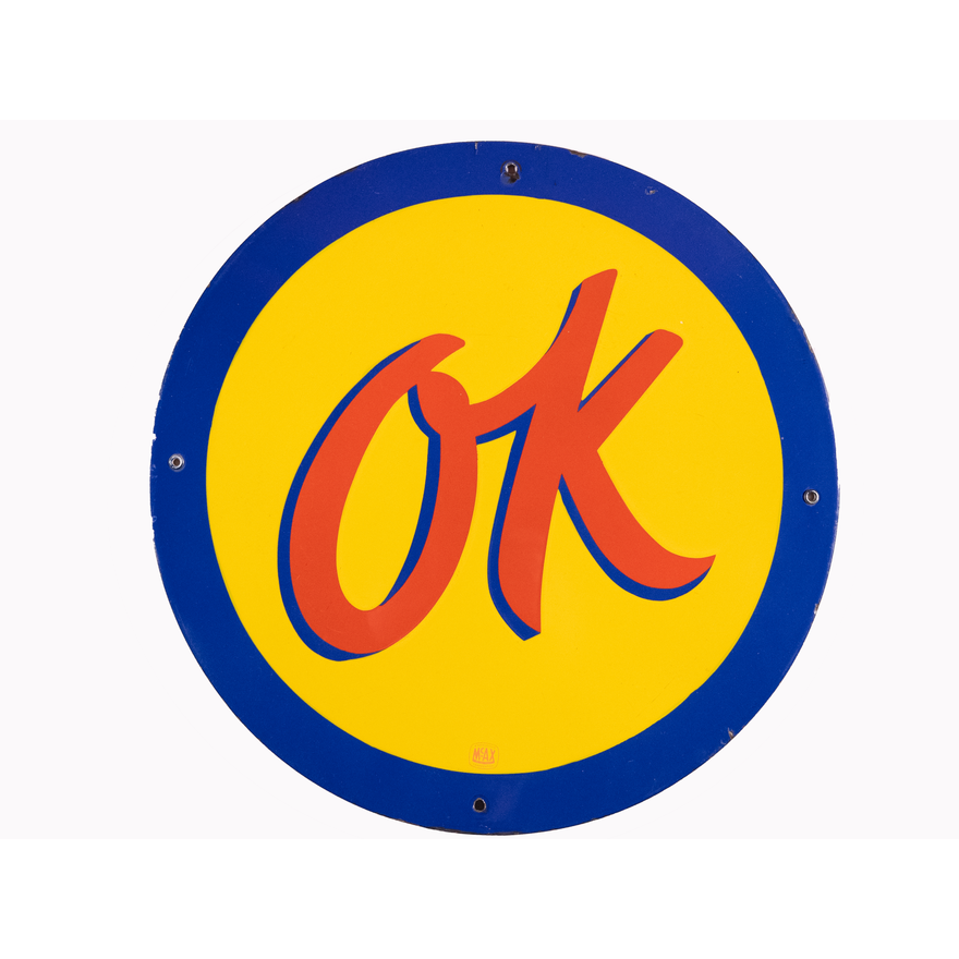 18" Chevrolet OK Used Cars Single Sided Porcelain Sign TAC 9.25