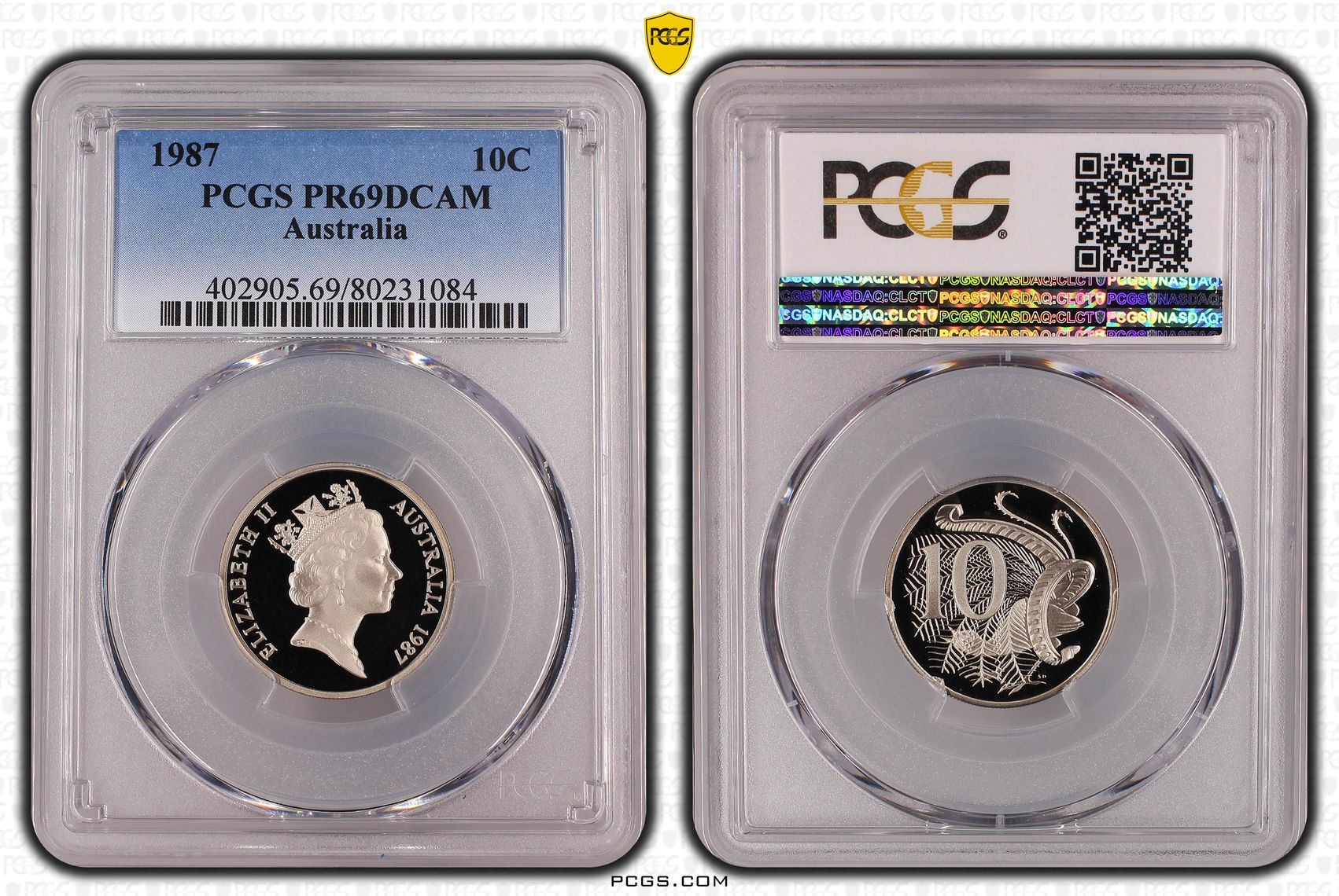 Elizabeth II, Ten Cent, 1987, PCGS PR69DCAM