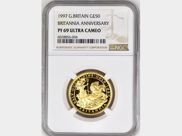 1997 ELIZABETH II GOLD PROOF 50 POUND BRITANNIA PF69 UCAM
