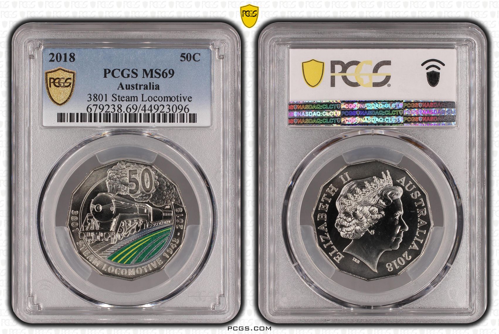 2018 Australia Fifty Cent, 50c 3801 Steam Locomotive PCGS - MS69 -096