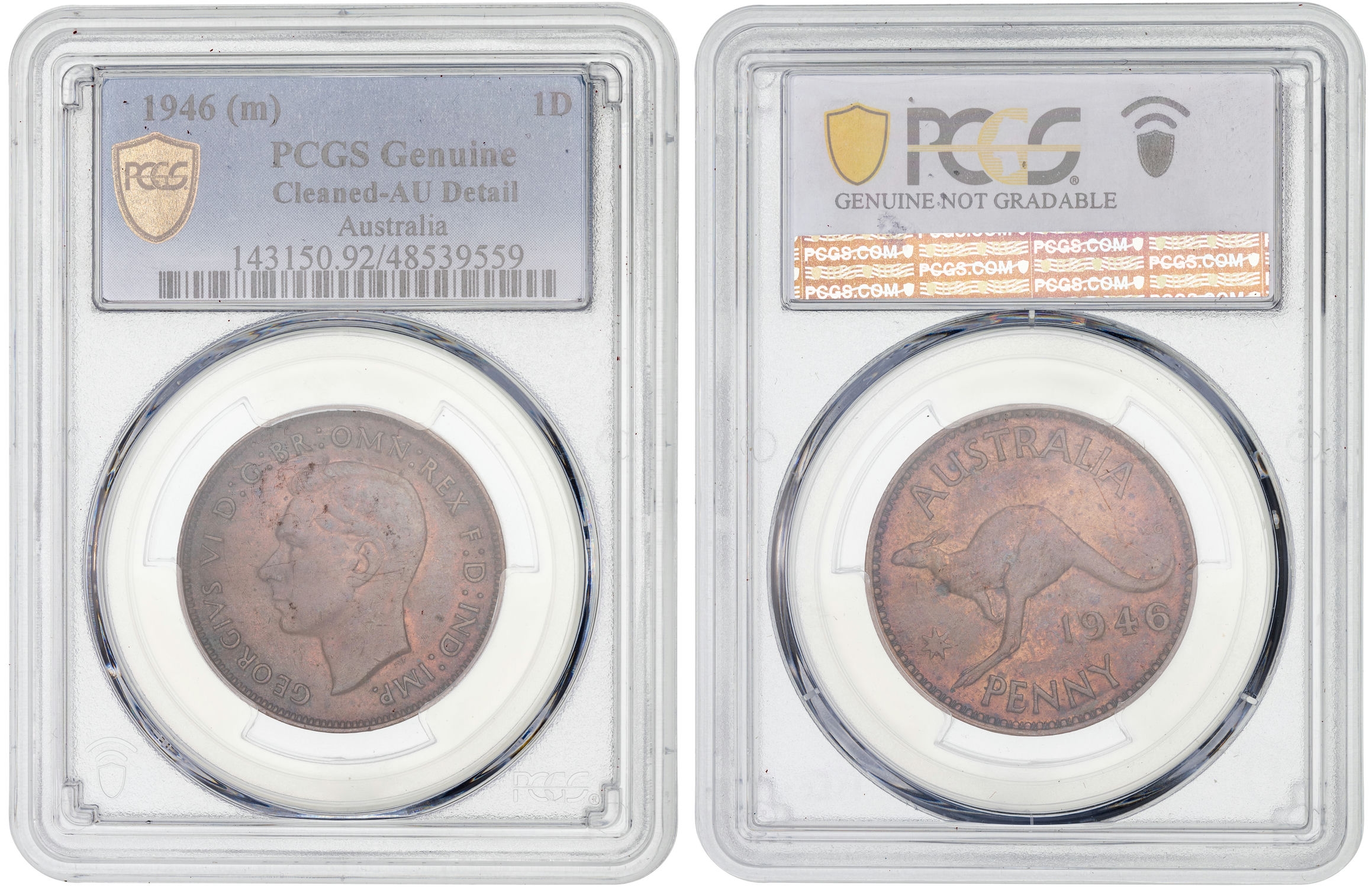 George VI, Penny, 1946, PCGS Genuine Cleaned-AU Detail