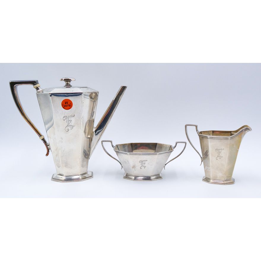 3pc Whiting Art Deco Sterling Teaset 2.5'' to 7.5'' - 747 Grams