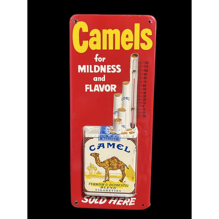 Camels Cigarettes Tobacco Tin Metal Embossed Thermometer