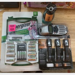 ENERGIZER RECHARGABLE CELLS AND CHARGER, DURACELL FLASHLIGHT & DYMO CORDLESS PHONE
