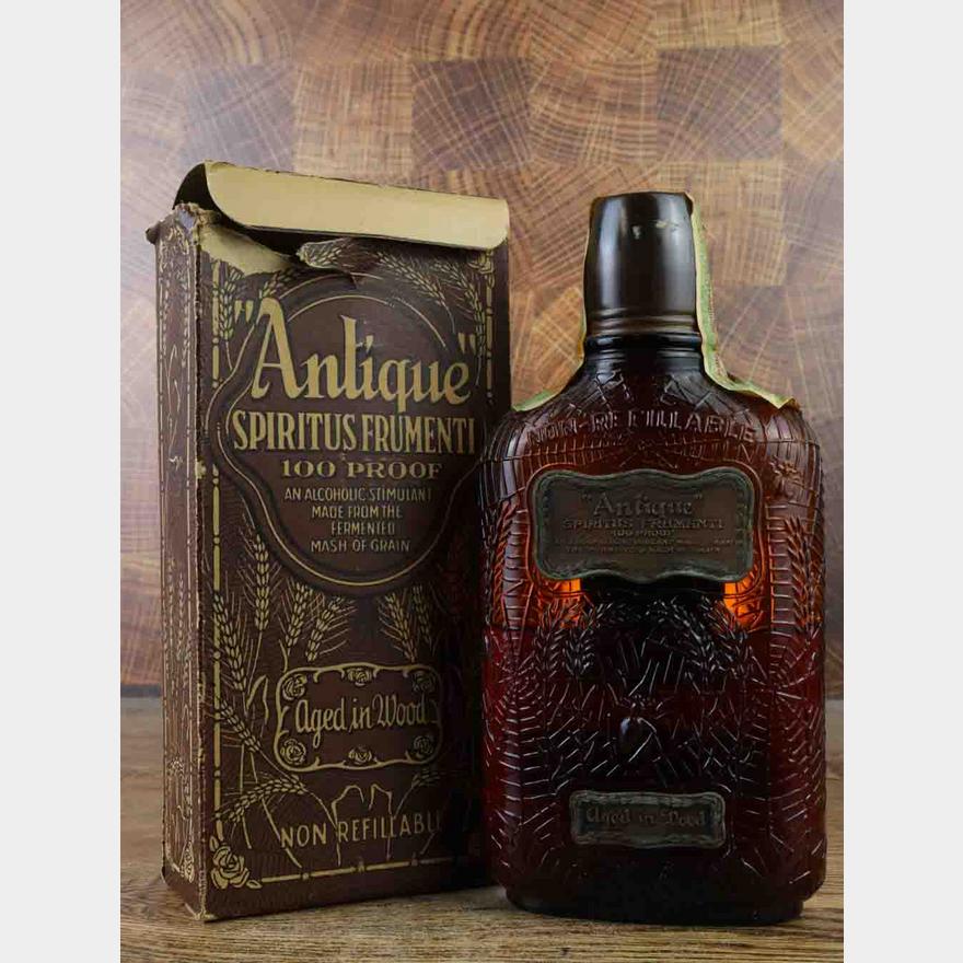 Antique Spiritus Frumenti Whiskey Amber Frankfort Flask Roses on