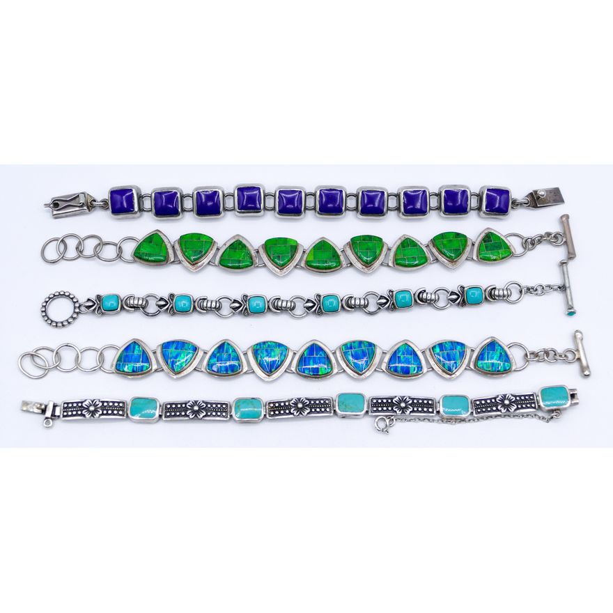 Box 5pc Sterling & Stone Bracelets