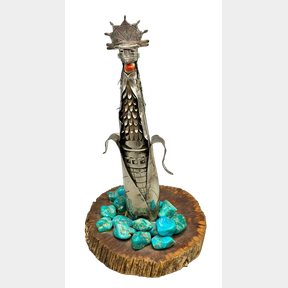 Sterling Kachina Statue With Turquoise And Coral By Benson Ration