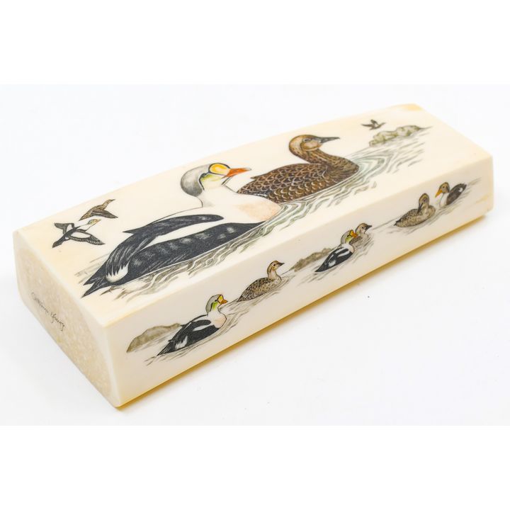 Catherine Young Fine Scrimshawed Ducks Tusk Piece 5''