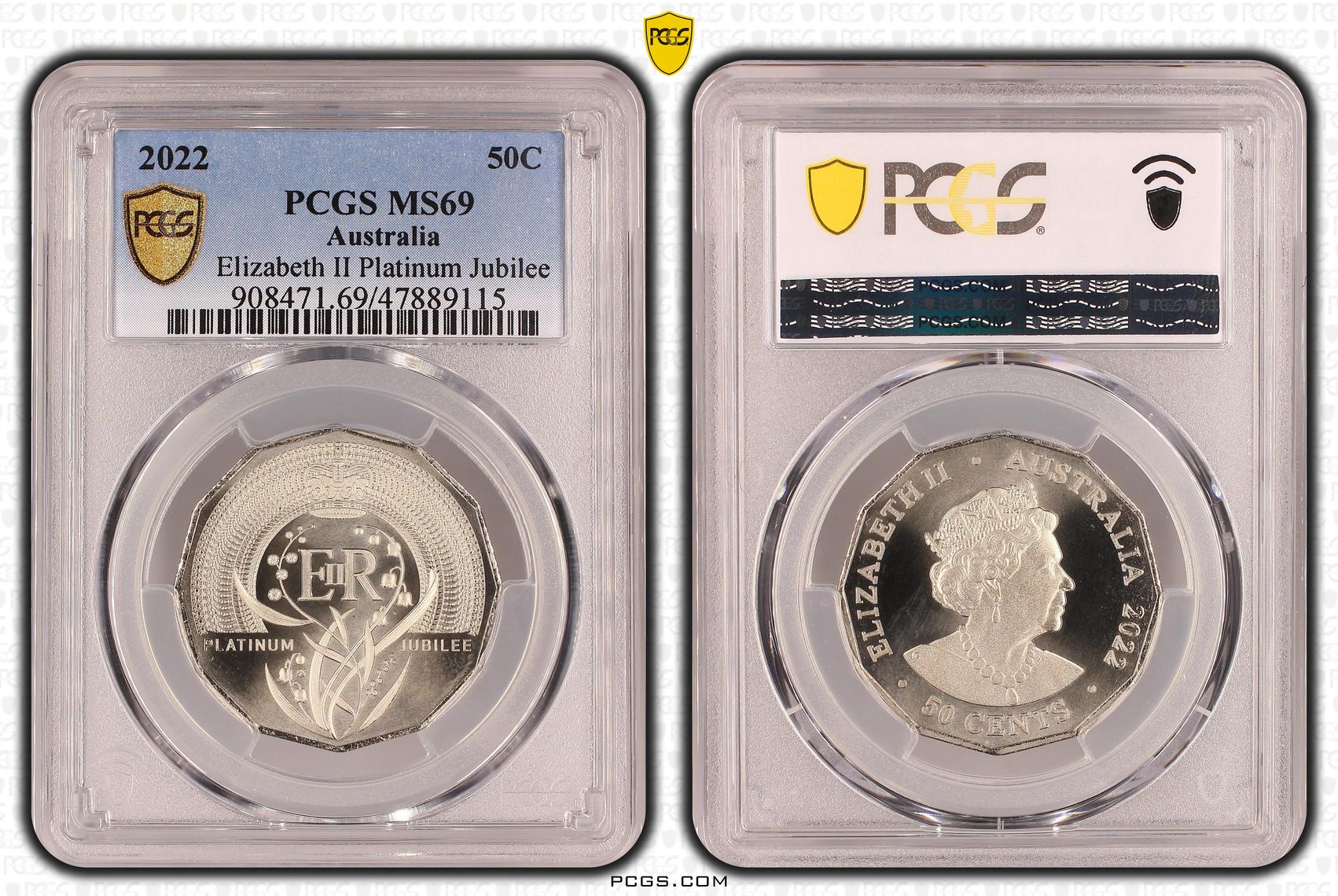 165 · Elizabeth II Platinum Jubilee , Fifty Cent, 2022, PCGS MS69