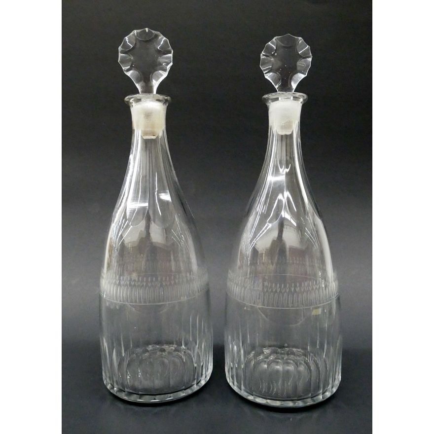Pair Georgian Tulip Motif Small Crystal Decanters, c. 1790