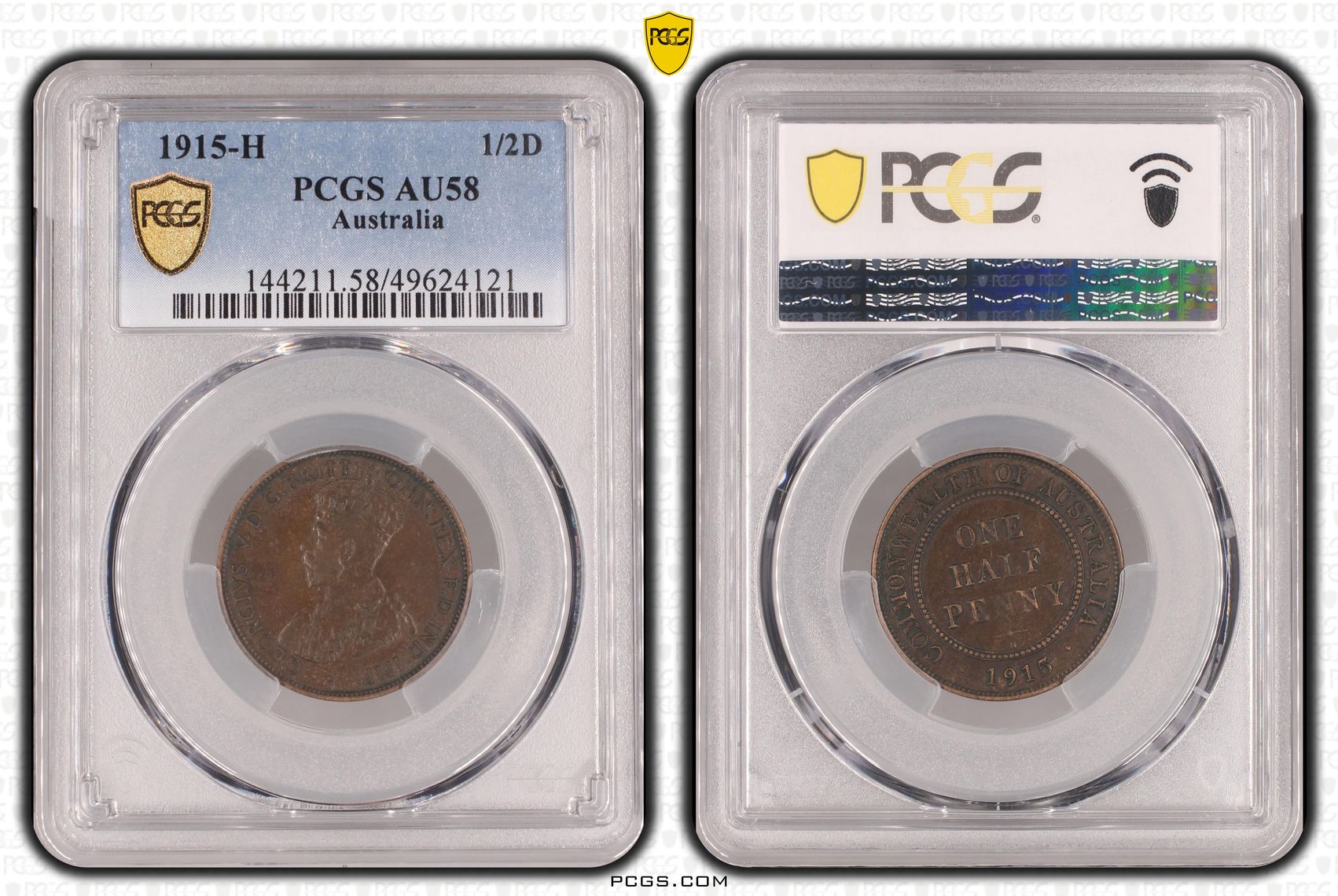 George V, Halfpenny, 1915-H, PCGS AU58BN
