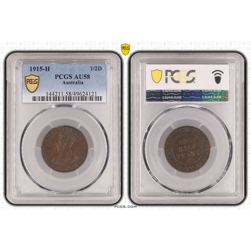 George V, Halfpenny, 1915-H, PCGS AU58BN