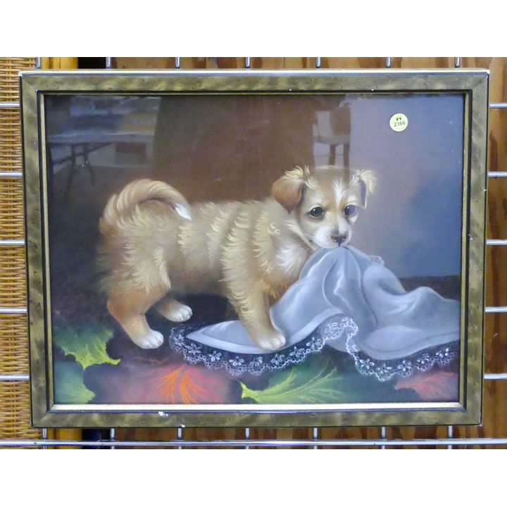 Antique Dog with Blanket Pastel Framed- 15x19''