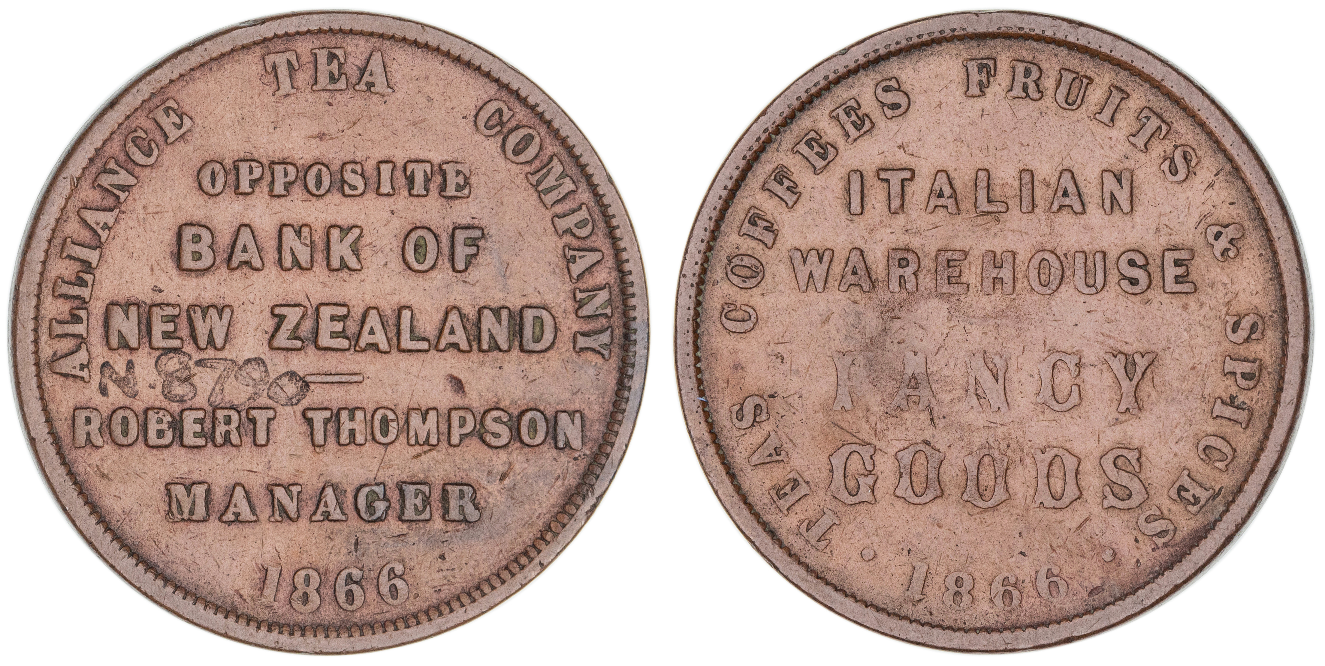 371 · New Zealand, Alliance Tea Co., Penny, 1866, gF - VF