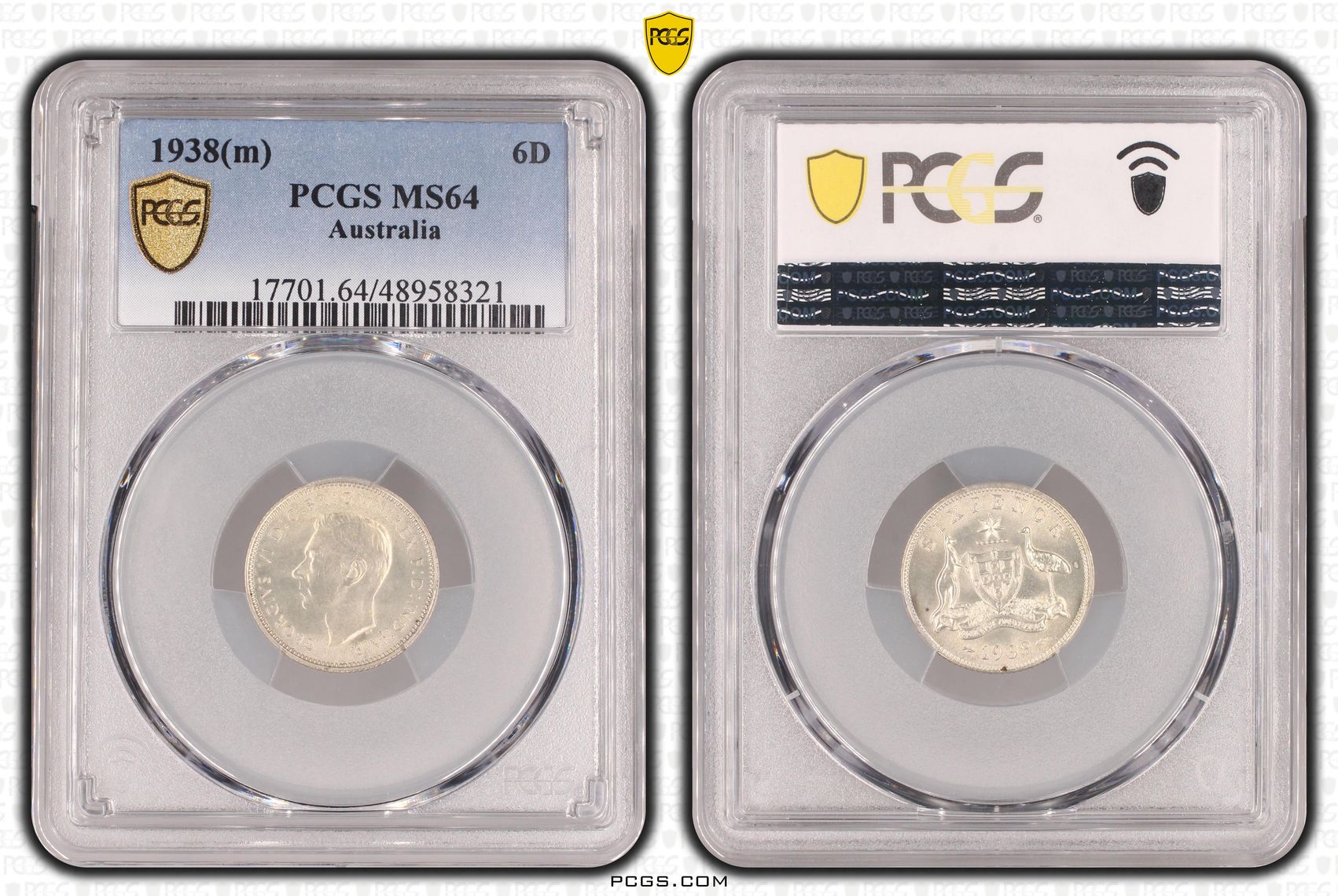 George VI, Sixpence, 1938, PCGS MS64