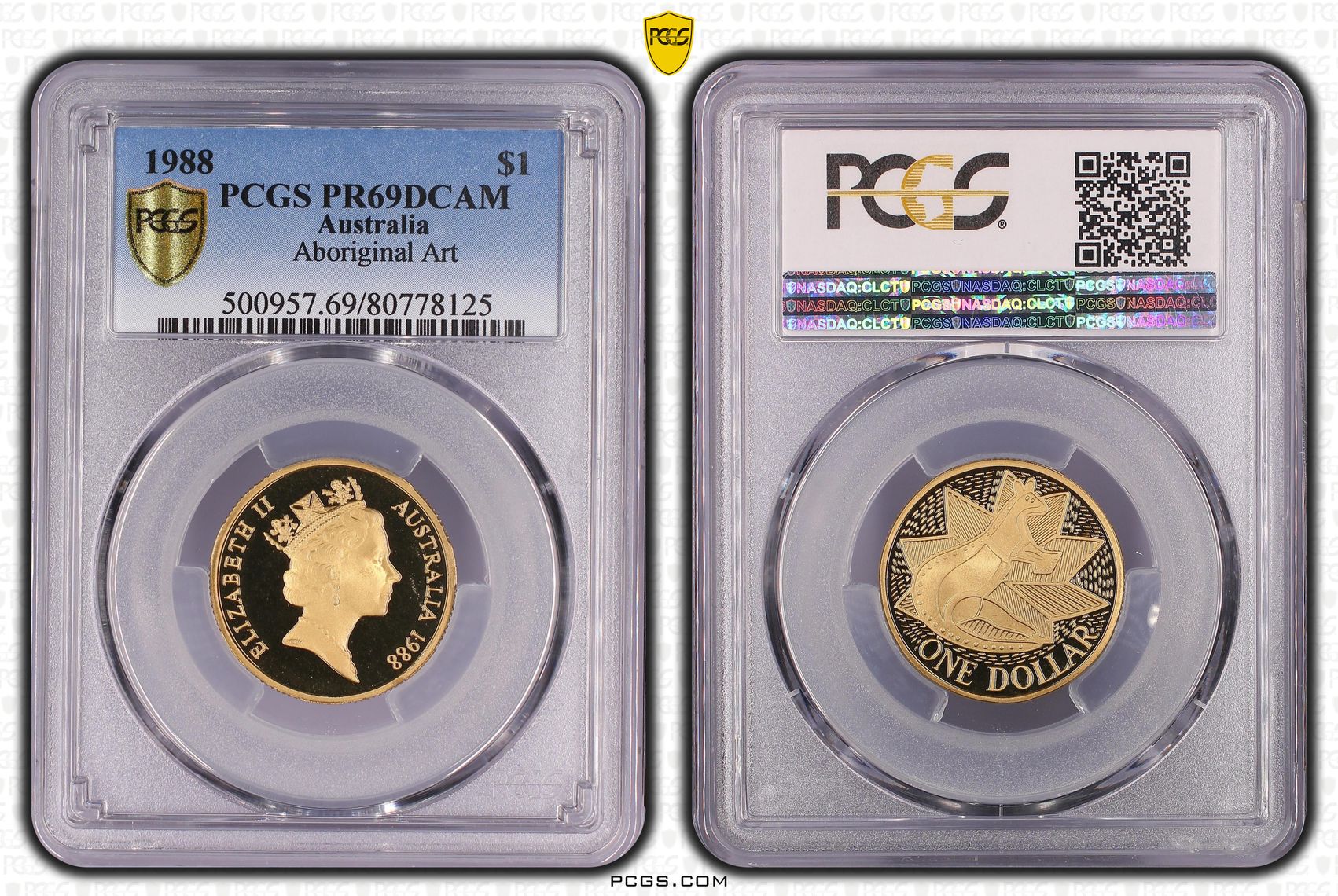 Aboriginal Art - Kangaroo, One Dollar, 1988, PCGS PR69DCAM
