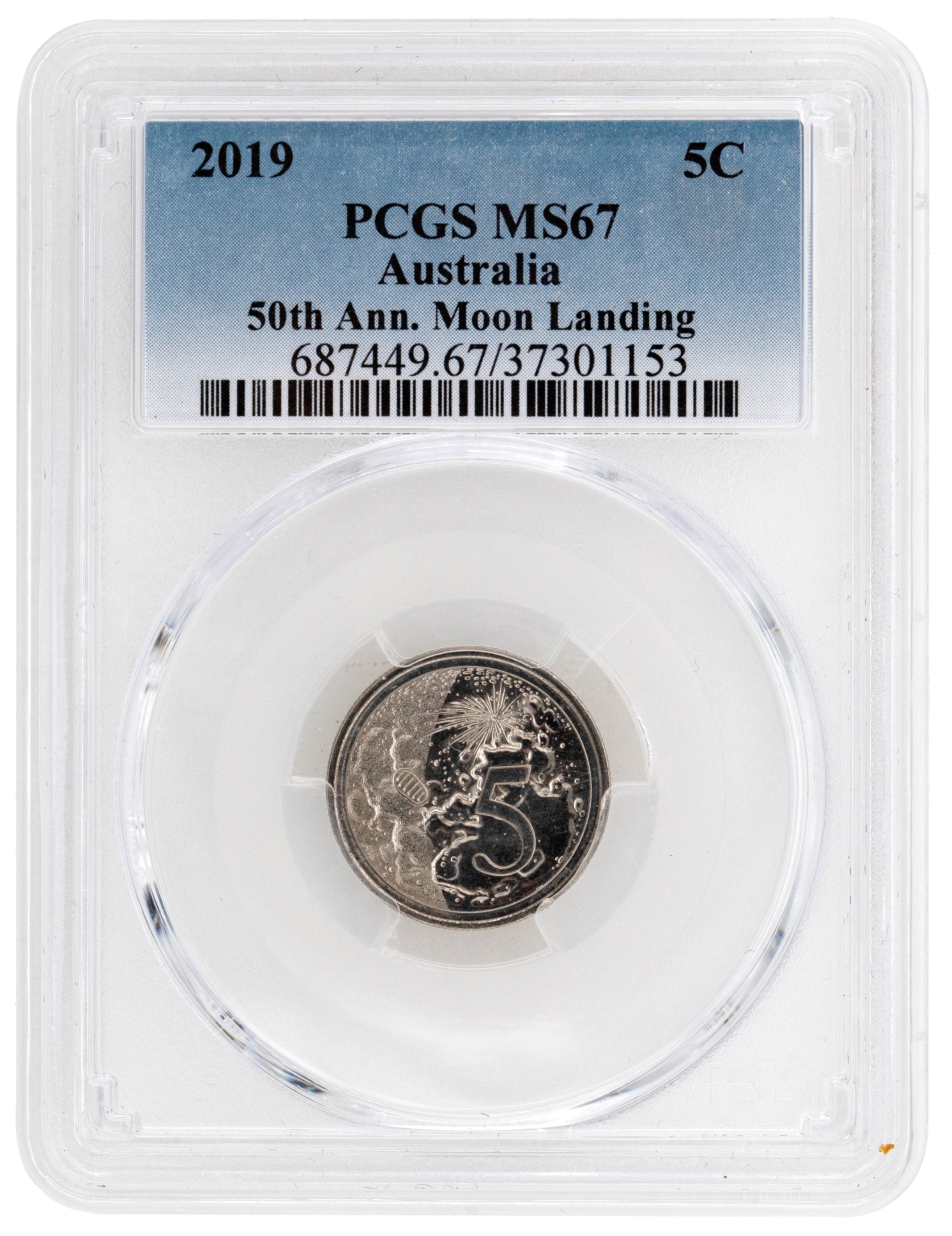 2019 Australia Five Cent, 5c 50th Ann. Moon Landing PCGS - MS67 -153