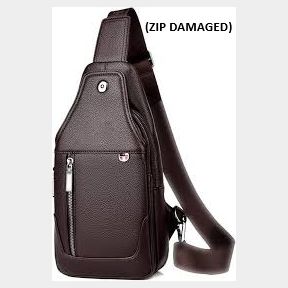 Leather Sling Chest Crossbody Shoulder Bag-Brown (ZIP DAMAGED)- Men Messenger Vintage - 51748/10004 SN B2 (S11)