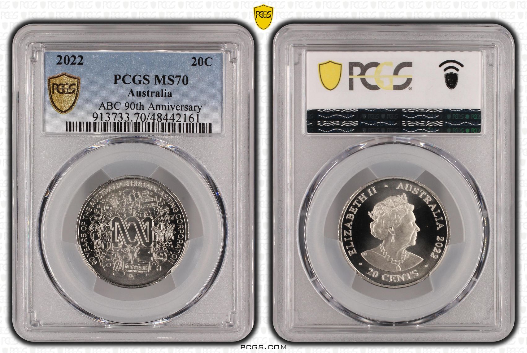 ABC 90th Anniversary, Twenty Cent, 2022, PCGS MS70