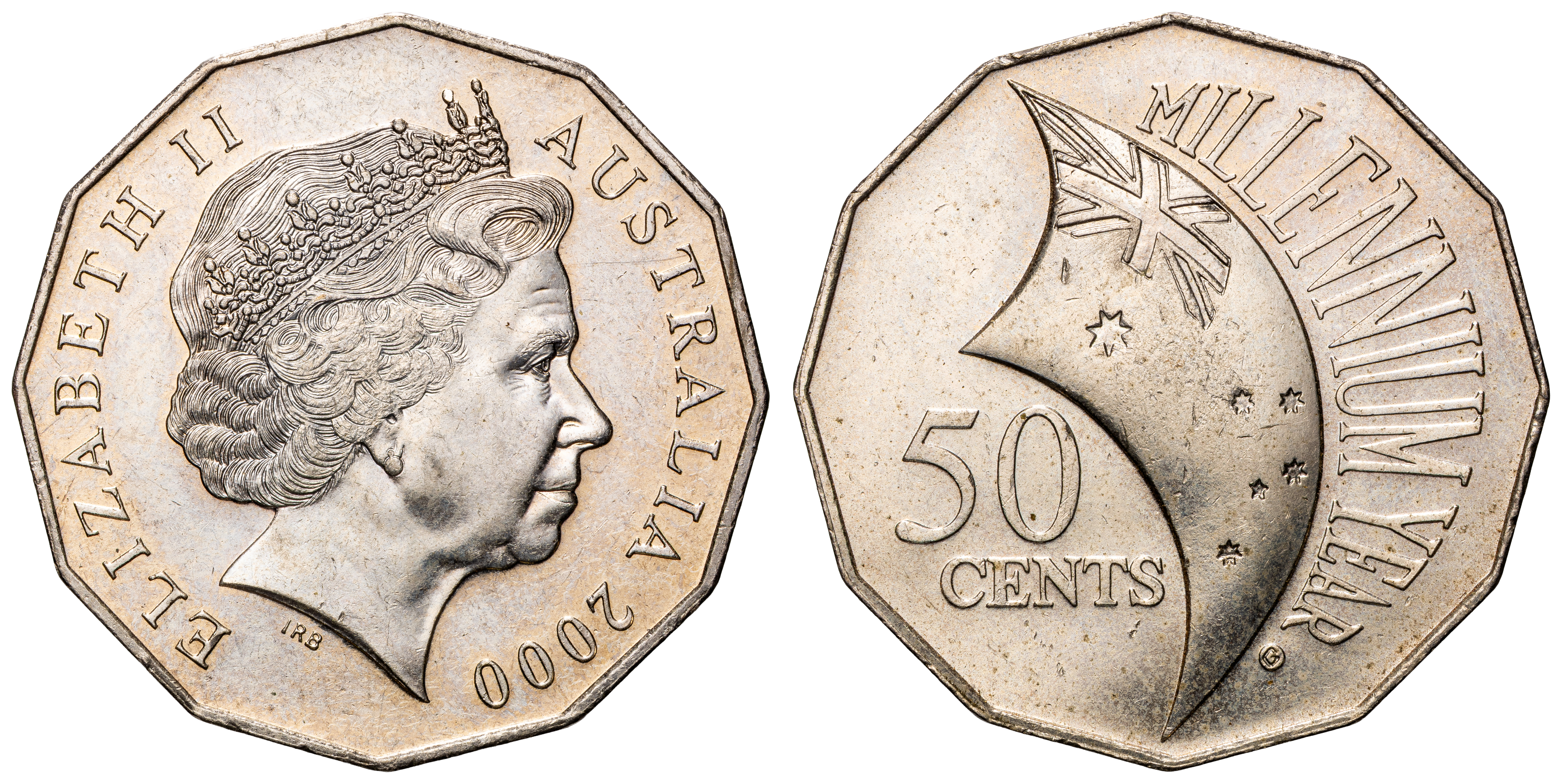 Elizabeth II, Millennium Incuse Flag Variety, Fifty Cents, 2000, UNC