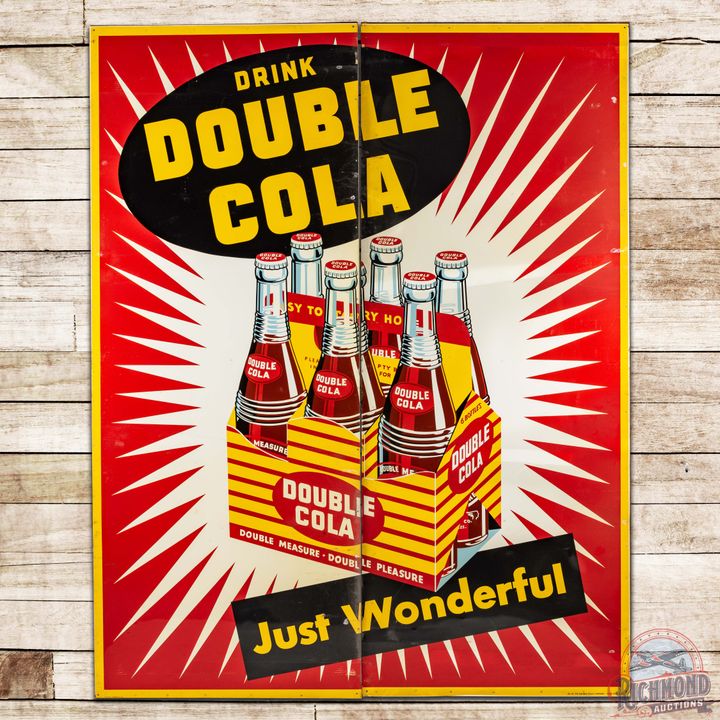 1953 NOS Drink Double Cola Just Wonderful 2-Piece 10' SST Sign w/ 6 Pack