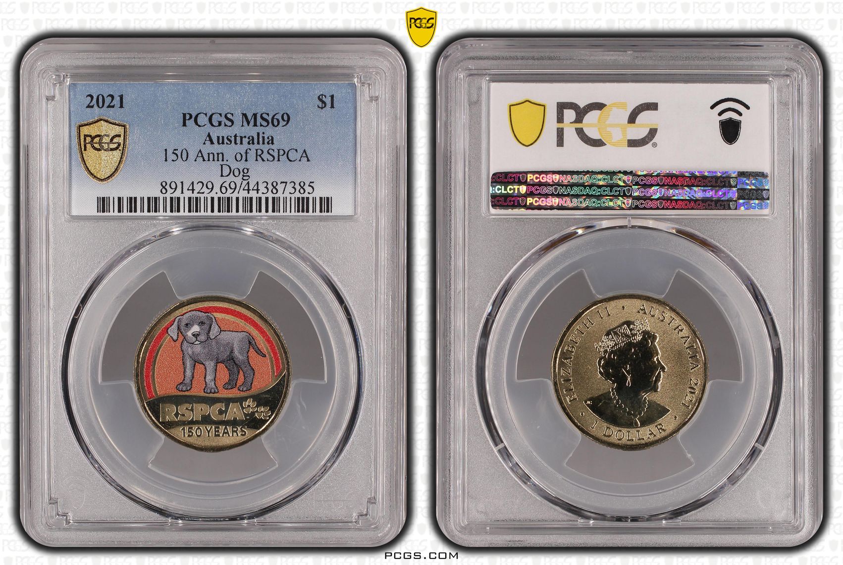 2021 Australia One Dollar, $1 150 Ann. of RSPCA Dog PCGS - MS69 POP 7/0 -385