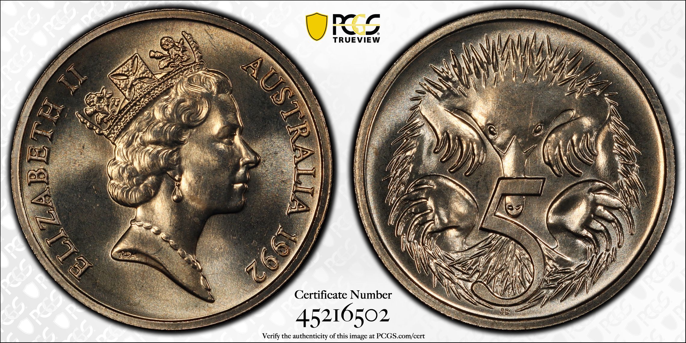 1992 Australia Five Cent, 5c PCGS - MS68 -502