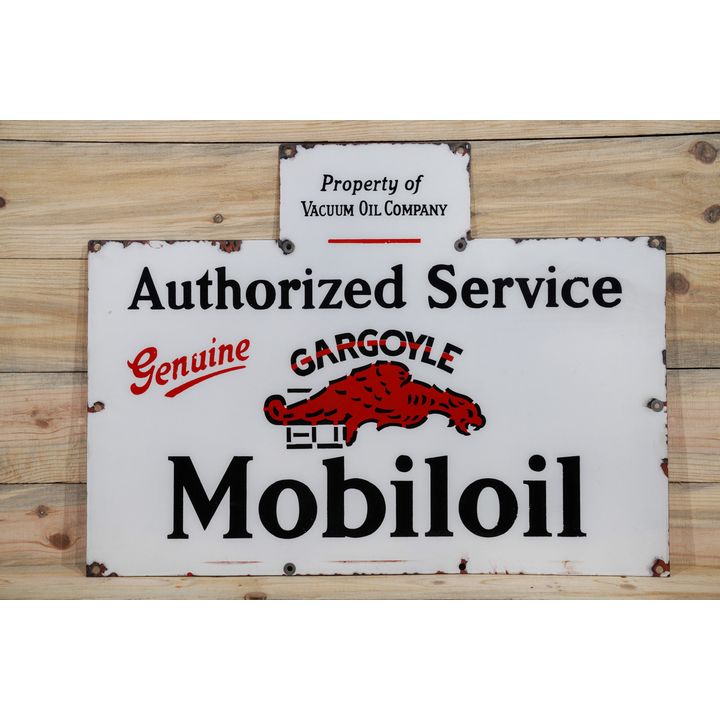 Authorized Service Mobiloil w/ Gargoyle Single Sided Porcelain Diecut Sign TAC 8.75