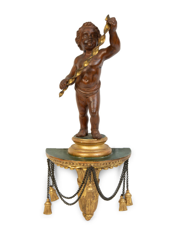 A French Carved Wood Putti Wall Mount
Height 17 x width 7 x depth 4 inches.