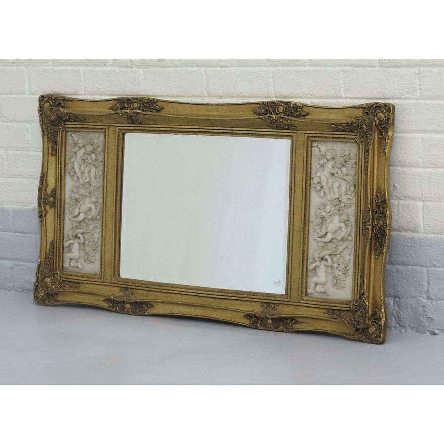 GILT FRAMED MARBLE COMPOSITION BEVELLED GLASS MIRROR