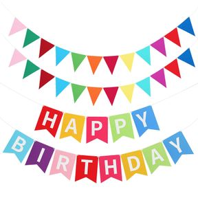 BANNER BUNTING PARTY GARLAND COLORFUL HAPPY BIRTHDAY RAINBOW FELT FABRIC PENNANT ASSORTED COLORS HANGING ASSEMBLED DECORATIONS DEC
