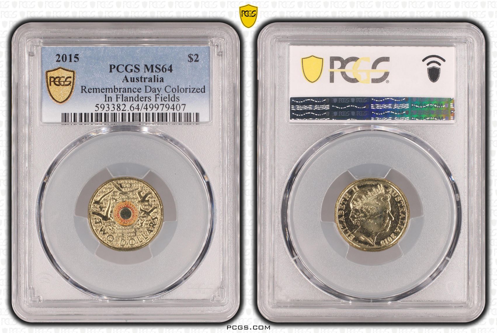 Remembrance Day Colorized - In Flanders Fields, Two Dollar, 2015, PCGS MS64
