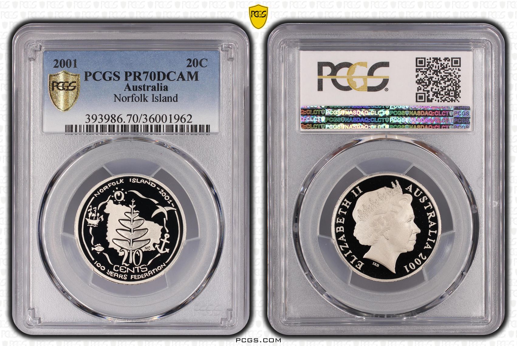 2001 Australian Twenty Cent, 20c Proof Norfolk Island PCGS - PR70DCAM POP 43/0 -962