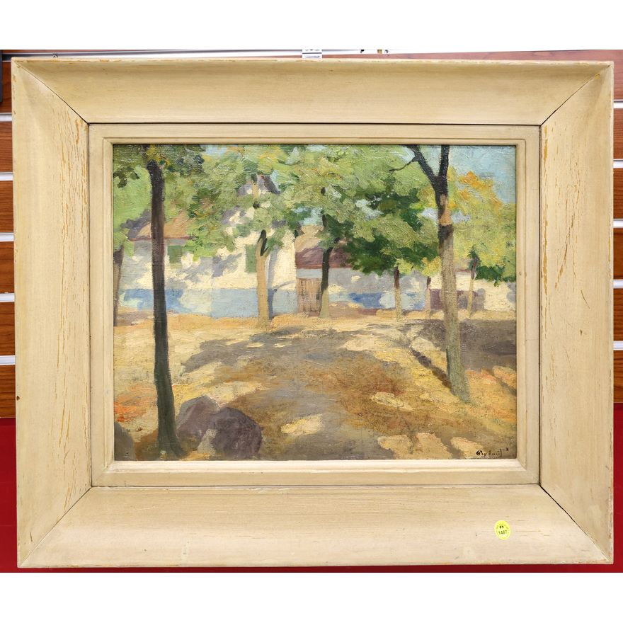 Emil Pap (Hungarian) Landscape with Houses Oil Painting Framed 23''x27''