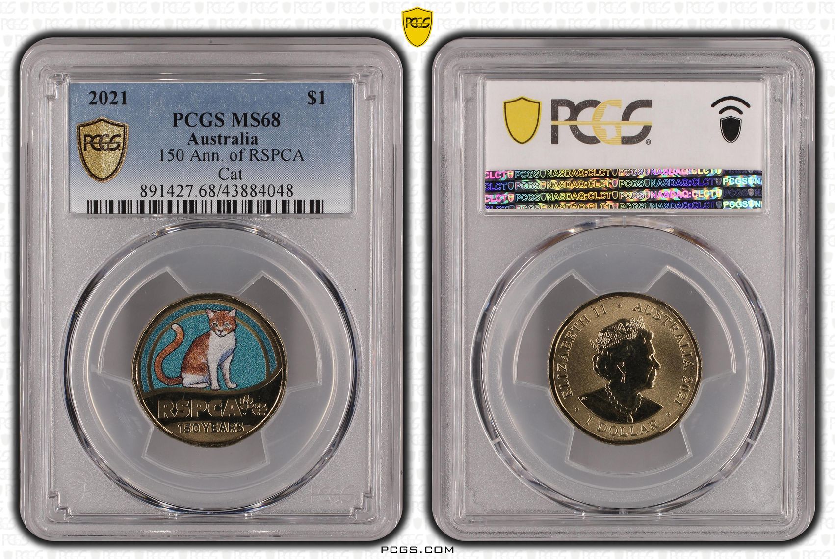 150 Ann. of RSPCA Cat , One Dollar, 2021, PCGS MS68