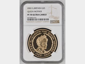 2002 'QUEEN MOTHER MEMORIAL' PROOF GOLD 5 POUND NGC PF70 UCAM TOP POP!
