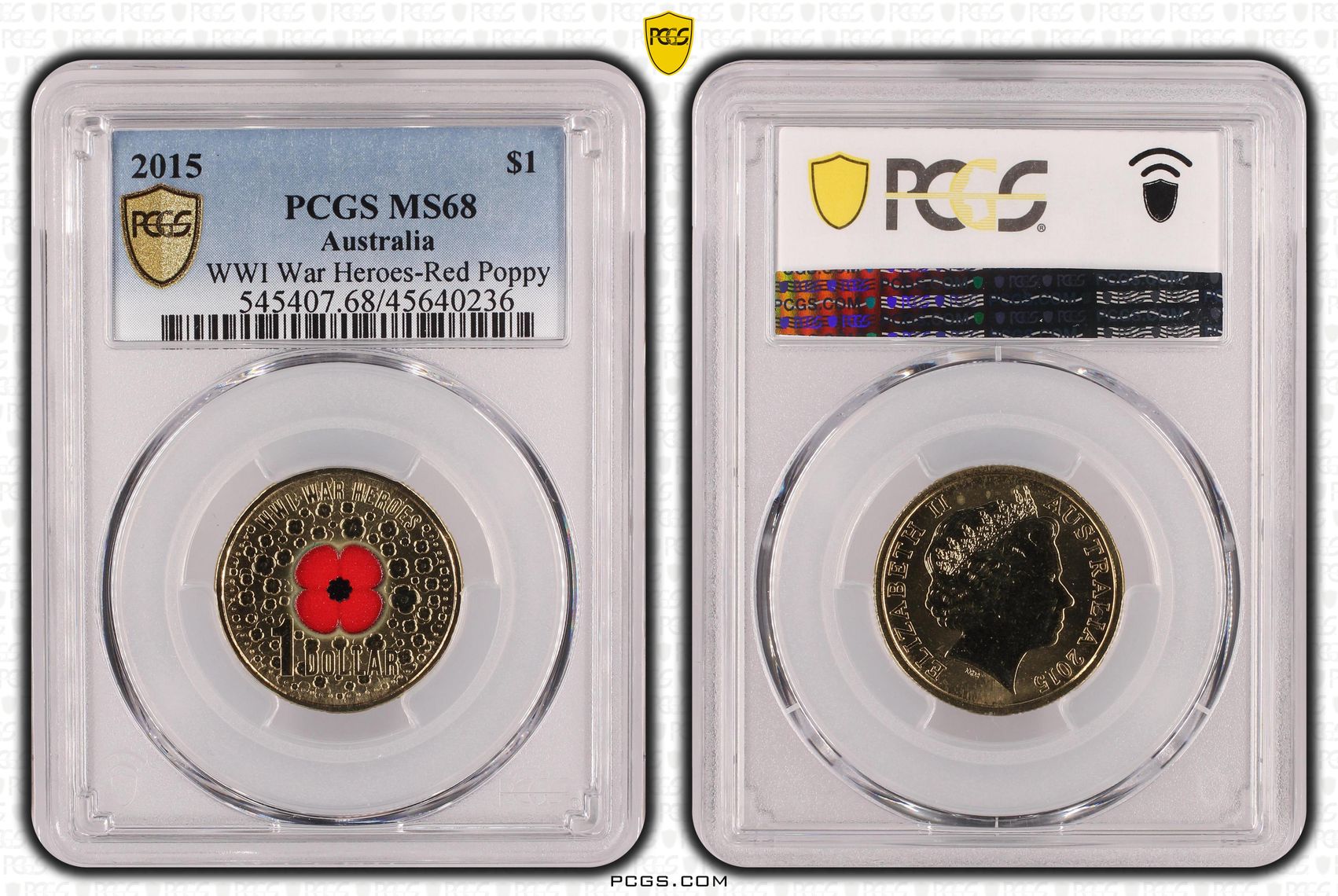 WWI War Heroes-Red Poppy , One Dollar, 2015, PCGS MS68