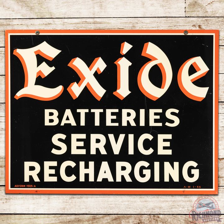 1955 Exide Batteries Service Recharging DS Tin Sign